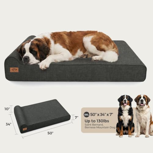 Image of Sytopia 7 inch Thick Orthopedic Dog Beds for Extra Large Dogs (50 inch x 34 inch x 7 inch), Chew Proof Fabric Cover, 35D Memory Foam Dog Beds with Durable Waterproof Liner & Removable Washable Cover, Black