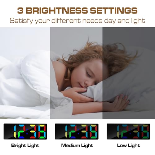Image of Digital Alarm Clock, Mirror Surface LED Electronic Clocks Large Display, Adjustable Brightness, Dual Power Supply, Snooze Model for Bedroom, Desk, Office (Black Case + Dynamic Digit)