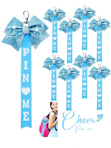 Image of Cheer Pin Me Ribbon Cheerleader Pin Me Bow Cheer Bow Keychain with Rhinestones Cheerleading Sports Accessory Gift