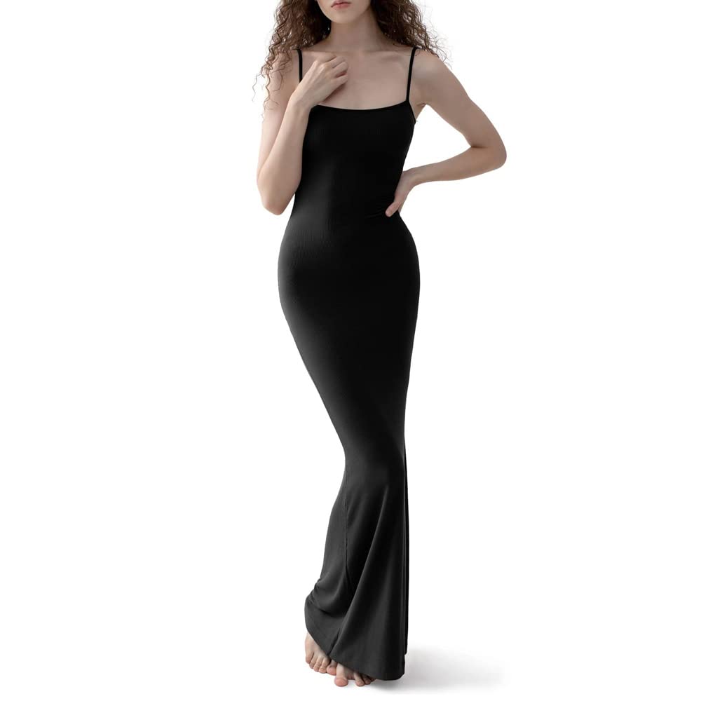 TOFBS Mujer Vestido Largo Casual Tirantes Vestido Ajustado sin Mangas Sexy Elegante Bodycon Maxi Vestido Verano para Cóctel Fiesta Partido Playa Club