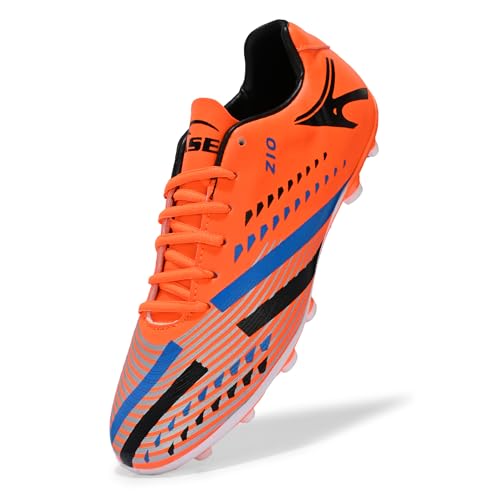 Image of PRO ASE SPORT Football Shoes with Rubber Studs - Ideal for Hard & Artificial Turf Surfaces | Orange, Black, Golden.
