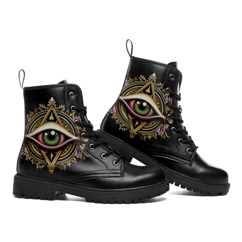 Men's Combat Ankle Boots Skull Rock Lace-Up Motorcycle Booties Goth Water Resistant Leather Work Boot for Women2