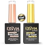 EXSIVIA Vitamin E Infused Base and Top Coat Nail Gel Strengthener, High Endless Glossy Shine, No Wipe, Chip Resistant, Nail Gel Polish Base and Top Coat, Soak Off LED UV Lamp Manicure Kit, 15mL