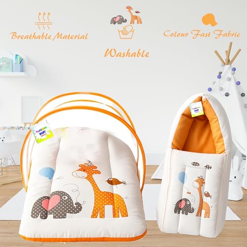 Image of Toddylon Baby Bedding Set New Born Baby Bag | Mattress | Mosquito Net | Insect Protector | Infants Carry Bed (0-6 Months) Orange (2PCS Set)