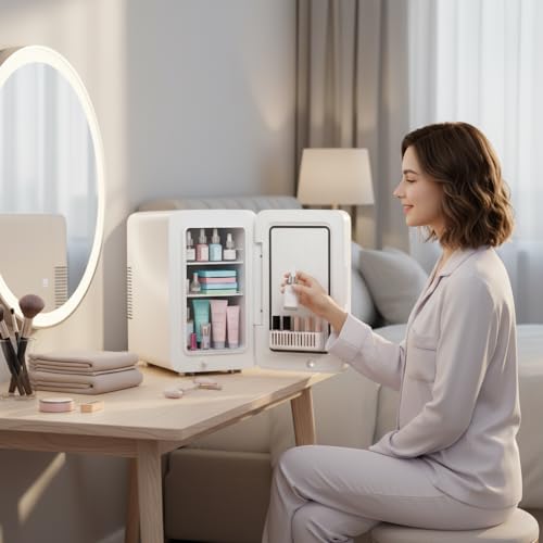 Image of advwin 22L Mini Fridge for Bedroom, 30 Cans Portable Cooler & Warmer Compact Refrigerators with AC /DC Power for Skin Care, Beverage, Cosmetics, Food, Drinks, Office Desk Dorm Room