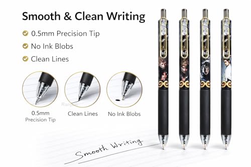 Image of Anime Gel Pen Set 4Pcs, Cute Cartoon Character Pens, 0.5mm Smooth Writing Black Or Blue Ink Pens, Kawaii Stationery Gift Set for Kids Girls Boys School Office Supplies