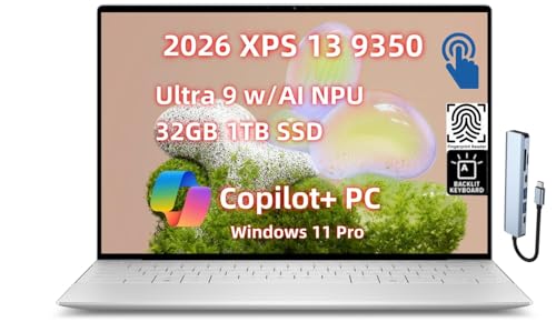 Image of NewDell XPS 13 9350 Business Laptop, AI Copilot+ PC (13.4 inch Touch 2.5K 120Hz, Inte.l Core Ultra 9 AI NPU, 32GB RAM, 1TB SSD), Backlit KB, FP, Light Weight + Ultra Thin, WiFi7, Win 11 Pro, w /USB-C Hub
