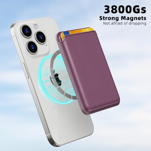 Image of KPNEOL Magnetic Wallet for iPhone, Leather Magnetic Phone Wallet Mag, 3 Card Holder for iPhone 16 /15 /14 /13 /12 Series, Cherry