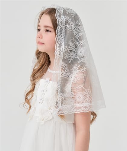 Image of First Communion Veil for Girls Lace Floral Chapel Veil Holy Communion Accessories for Baptism K11