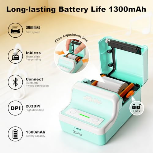 Image of Zeitel Mini Thermal Label Printer Machine Bluetooth Portable Printer 30mm /s Wireless Vintage Label Maker, 20-50MM Adjustable Width, Mobile & Desktop Compatible, with 1 Roll 40x30mm Label