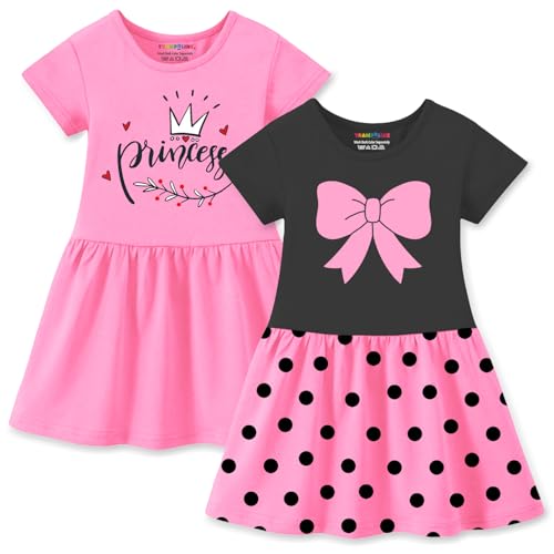Image of Trampoline Girls Midi Dress Combo | Half Sleeve Cotton Dresses with Fun Prints | Soft & Stylish Everyday Outfits for Kids | Pack of 2