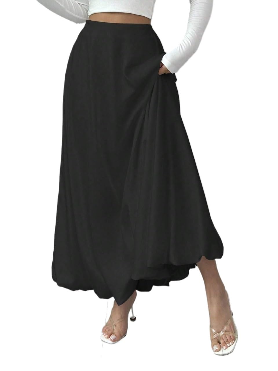 Womens Trendy Elegant Skirt Plain Casual Satin Long Skirt