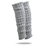 Stulpen mit Alpaka-Wolle – kuschelige Beinwärmer/Legwarmers, Rippstrick, Grobstrick, Wollstulpen – weich, warm & atmungsaktiv (Silber/Grau, One size)