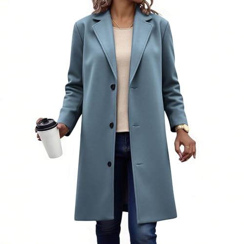 Abrigos de invierno para mujer, chaqueta de mezcla de lana de un solo botonadura, casual, cuello de solapa, botón, elegante, chaqueta cortavientos para mujer, tops de manga larga, abrigo de longitud