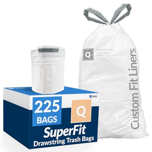 Reli. Code Q Trash Bags | 225 Count | Garbage Bags Comparable to Simplehuman Code Q | Custom Fit | 13-17 Gallon | Drawstring | 1.2 Mil