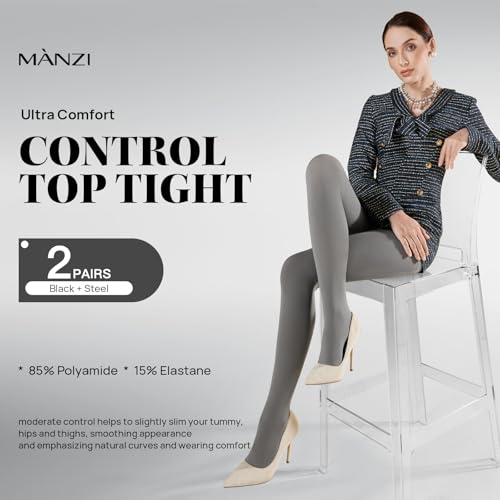 Image of MANZI Women's 2-6 Pairs Opaque Control Top Tights Comfort Stretch Pantyhose
