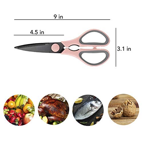 Country Kitchen Set Of 2 Kitchen Scissors- Stainless Steel Kitchen Shears, Cooking Scissors For Cutting Meat, Chicken, Herbs And Produce With Blade Cover And Soft Grip Handles - Pink #TOP4