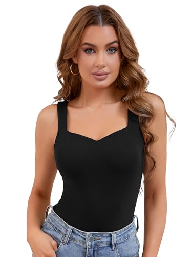 Allegra K Camisetas sin Mangas térmicas con Cuello en V para Mujer con Sujetador Incorporado, Camiseta Interior cálida, Chaleco de Capa Base Negro M