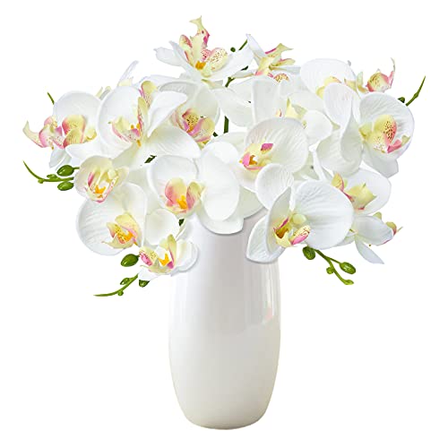 Artificial Orchid Stems, 6 Pcs Artificial Flowers Stems Artificial Phalaenopsis Flowers Faux Orchid for Home Office Wedding Decoration ( White )