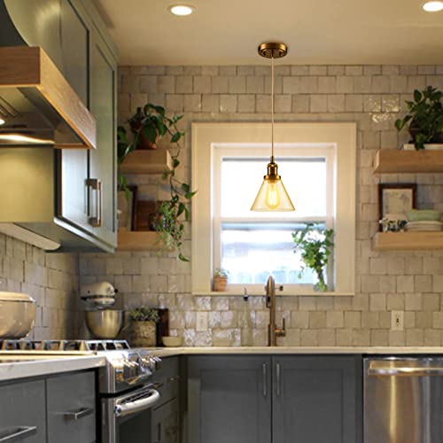 Tengiants TJ-B8836DU-J Modern Gold Pendant Lighting For Kitchen Island Brass Cone Clear Glass Pendant Light Mini Hanging Lights thumb #4