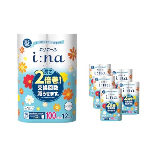 エリエール i:na (イーナ) トイレットティシュー シングル 100m 12R 6パック 計72ロール 2倍巻 長持ち まとめ買い ペーパー 防災 常備品 備蓄品 消耗品 日用品 生活必需品 北海道 赤平市 2025_CP