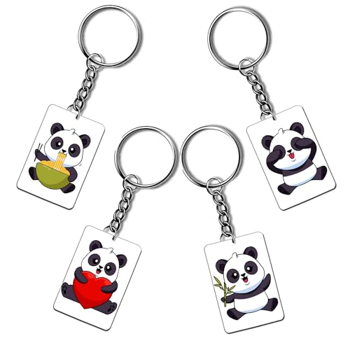 Getexciting Cute Panda Print Wooden Keychain For Birthday Anniversary Sister Friends Mom Girlfriend Wife 5.7X4.4 (Set Of 4 Keychains) (Cute Panda) - Multicolor