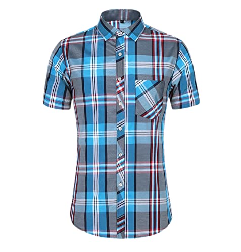 Chemise d'été décontractée Niiyyjj motif Plaid bleu manches courtes