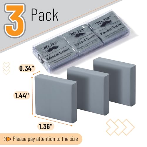 Image of Mr. Pen- Kneaded Erasers, 1.44 inch x 1.36 inch, 3 Pack, Gray