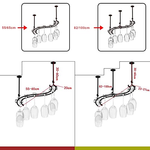 Support de verre à vin de barre réglable avec étagère double suspendue 65cm - 6