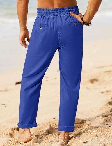 Image of iWoo Linen Pants Men Casual 2025 Summer Beach Elastic Drawstring Waist Yoga Pants Travel Baggy Work Pant Pajama