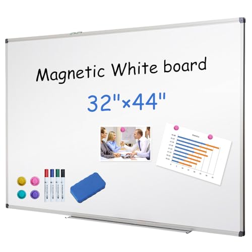XIWODE Magnetic Dry Erase Board 32x44 Inches, Whiteboard for Wall with Silver Aluminum Frame, Durable Writing Surface for Home, Office & School Classroom