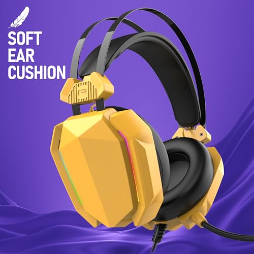 Image of TAG Gamerz Titan RGB Yellow Over-Ear Gaming Wired Headphone | Soft Ear Cups | 50mm Neodymium Driver | 3.5mm Audio | 2m Cable | Flexible Mic for Calling | Suspension Headband | 3.5mm + USB Connector