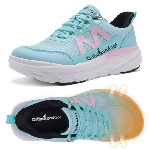 Women's Orthopedic Diabetic Wide Athletic Shoes: Comfortable Plantar Fasciitis Pain Relief Arch Support Bunions Recovery Flat Feet Swollen Sneakers, Outdoor Gowalk Running Walking Shoes Mint Size 9.5