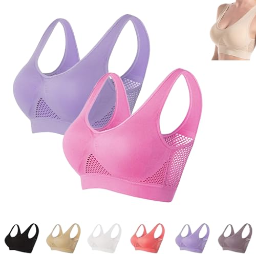 Sujetador Transpirable Cool Liftup Air, Sujetadores Transpirables para Mujeres, cómodo inalámbrico (Large,2PCS-K)