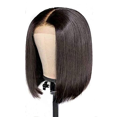 TangYang Straight Bob Wig, pelucas de cabello humano virgen Bob para mujeres, pelucas cortas y rectas de Bob, pelucas con cierre de encaje, pelucas con frente de encaje de Bob recto