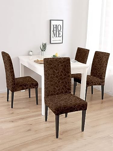 Image of Cortina Polyester Spandex Dining Chair Cover, Stretchable & Washable Slipcover, Emboss Design, Brown (Set of 1)