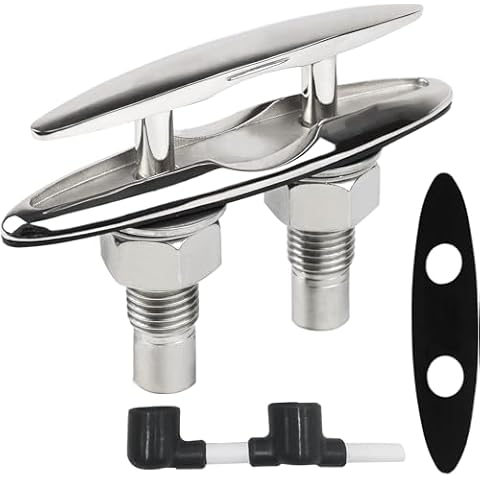 Laorde Pop Up Cleat for Boat 5 inch 316 Stainless Steel Retractable Cleats Marine Grade Rope Cleat Hidden Flush Mount Full Up Dock Cleat for Yacht and Kayak 1 Pack Cover