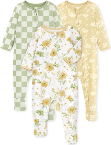 Image of Yoofoss Baby Pajamas 100% Organic Cotton Baby Sleepers for Newborn 0-3 3-6 6-9 Months Boys Girl Clothes 3pcs Footed PJs