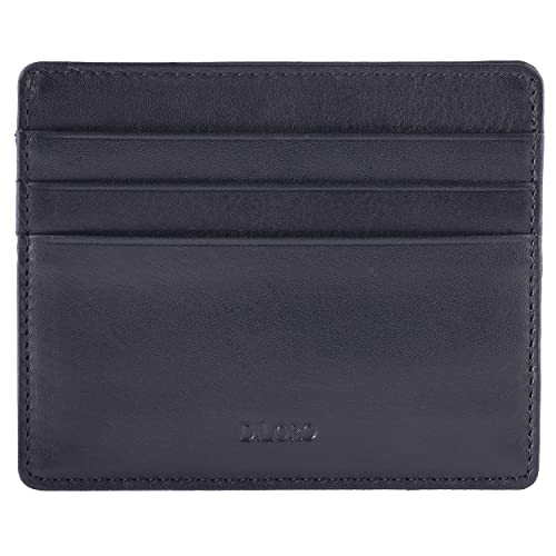 DiLoro Ultra Slim Minimalist Mens Leather Travel Card Wallet RFID Blocking (Black Nappa)