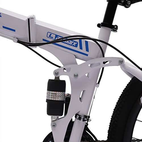 Dnysysj 26 Inch Mountain Folding Bike 21 Speed Mountain Bike Folding Bike For Adults, Dual Disc-Brake High Carbon Steel Mountain Bicycle Bike For Men Women - Blue&White #TOP5