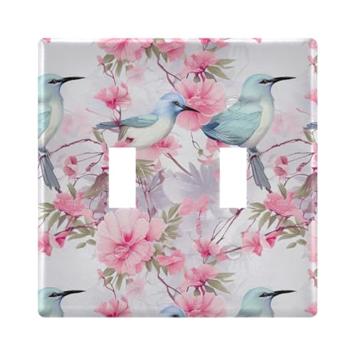 UMIRIKO Bird Pink Flower Light Switch Cover Plate Covers Decorative Double Toggle Home Decor 202a8956