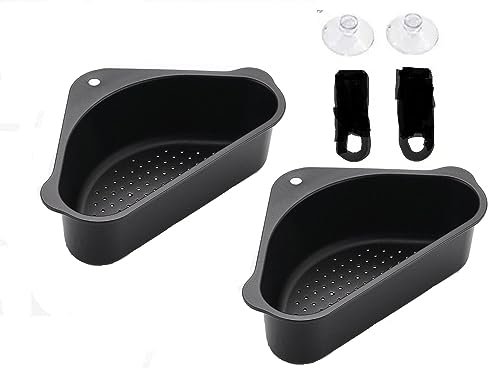 Image of ANKUL Kitchen Sink Organizer Corner Strainer Basket (Pack of 2), Triangular Drain Drainer Storage Rack, Colander Food Catcher & Waste Collector Tray