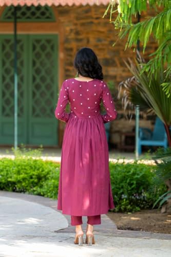 Image of Women's Dhanna Fashion Long Cut Salwar Suit with White Polka Dots,Full Sleeves, V-Neck,, Rayon