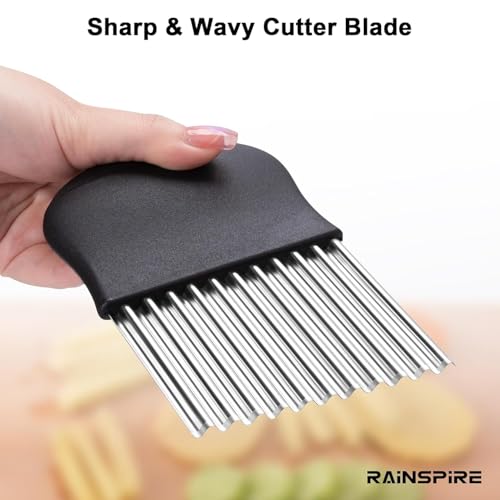 Image of Rainspire Crinkle Cutter for Vegetables & Fruits, Stainless Steel Wavy Knife for Potato Fries, Carrot Chips & Salad Garnishing, Ergonomic Handle, Black Vertical Cutter