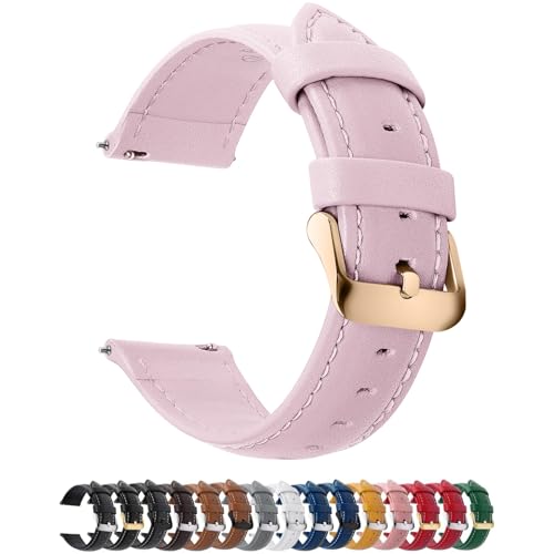 Image of Fullmosa 18mm Quick Release Leather Watch Band for Garmin | Traditional Smartwatch Replacement Strap for Garmin Venu 2S /3S /4(41mm) Women Men Formal Daily, Sand Pink&Rosegold Buckle