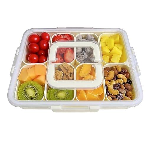 wenrescry Caja de aperitivos con 8 compartimentos, cuenco portátil con tapa y asa, plato de aperitivos apto para lavavajillas, caja de almacenamiento para dulces, frutas, galletas, verduras y postres | Ya disponible en tu tienda friki favorita! En mundofriki.es!