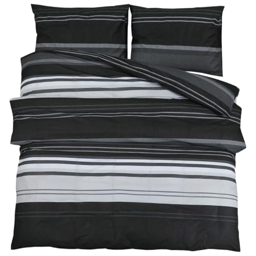 vidaXL Ensemble de Housse de Couette, Parure de Lit avec Taie d'oreiller, Ensemble de Literie Chambre à Coucher, Noir et Blanc 220x240 cm Coton