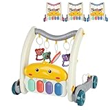 4 en 1 Trotteur avec Panneau de Jeux Détachable, apprendre à marcher en s'amusant ! Ce jeux pour bébés pleins de lumières, de mélodies et de pendentifs colorés, les enfants peuvent jouer en étant couchés sur le ventre, ce qui favorise leur développement moteur et leur coordination œil-main.