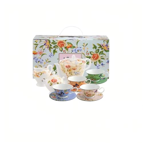 Aynsley Cottage Garden Windsor 11-Piece Bone China Tea Set – Includes Teapot, Sugar Bowl, Creamer, Cups & Saucers – 220ml Cups, 1100ml Teapot – Elegant British Floral Design
