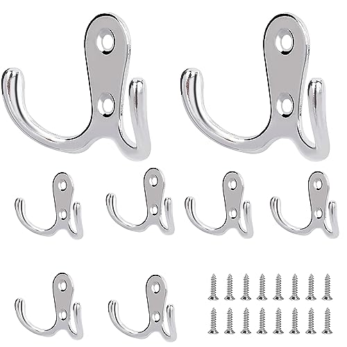 YSDMY ganchos dobles para abrigos 8 piezas Ganchos Percheros de Pared con tornillos para la pared de la puerta del dormitorio